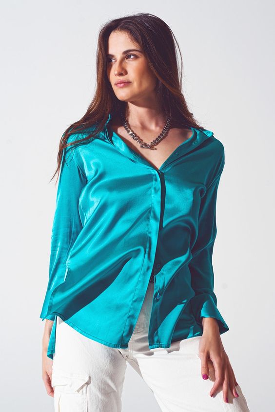 Camisa Elegante Azul Petroleo